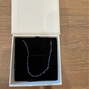 EUC Mejuri Mini Beaded Gemstone Necklace Sodalite Blue Gold Dainty